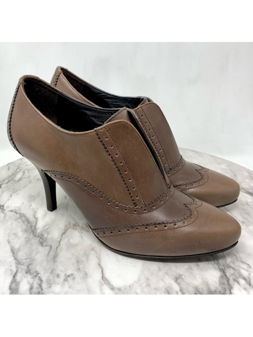J. Crew Wingtip Brown Leather Oxford Pumps 6 Academia Preppy Heritage Classic
